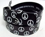 Black Bonded Leather Peace Sign Snap Belt Strap