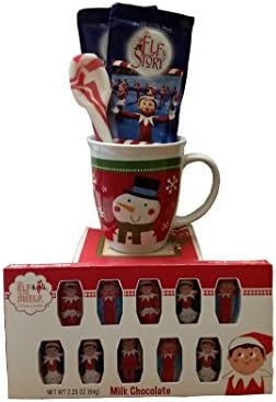 Elf on the Shelf Hot Cocao Mug Set with Peppermint Candy Spoon and 10 Pack Milk Chocolates