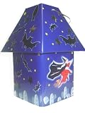 Halloween Tea Light Lantern Tin - Blue with Witches and Bats