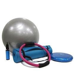 OneTouch Massage Pilates Starter Kit includes Yoga Ball, Pilates Mat, Resistance Ring and Balance Disc 8M