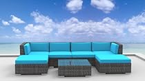 Big Sale Urban Furnishing - MAUI 7pc Modern Outdoor Backyard Wicker Rattan Patio Furniture Sofa Sectional Couch Set - Sea Blue