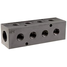 Polyconn PCM30-250R-04B 90 Degree Black Anodizing Aluminum Manifold, 1/2" NPT Female x 1/4" NPT Female, 4 Stations