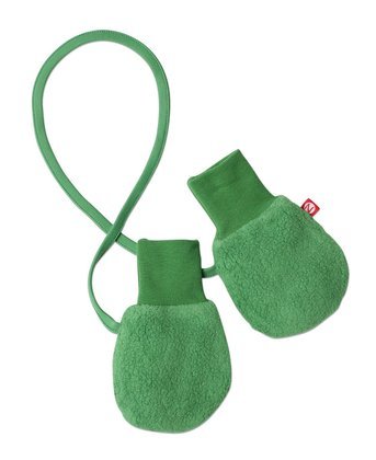 Zutano Cozie Fleece Mittens with string, Apple Green, One Size