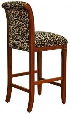 Leopard Print Cushioned Counter Bar Stool with Sturdy Back. Cherry Finish 29 Inches High Includes Scented Candle Tart