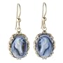 14k Gold Blue Agate Cameo Horse Earrings (Yellow Gold)