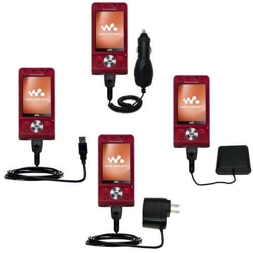 Road Warrior Kit for the Sony Ericsson w910i includes a Car  Wall Charger AND USB cable AND Battery Extender - Gomadic Brand w/ TipExchange Technology