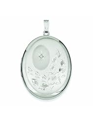 Genuine .925 Sterling Silver & Diamond With Flower 34mm Oval Locket 8.5 Grams. 100% Satisfaction Guaranteed.