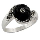 925 Sterling Silver, Black Onyx, And Marcasite Ring