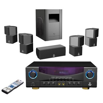Pyle PT598AS 5.1 Channel 350 Watt Digital Home Theater AM/FM Receiver Surround Sound Package w/ Sub