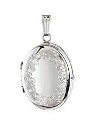 Oval Locket with Floral Engraving in Sterling Silver