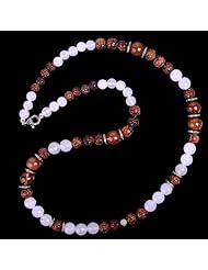 Sterling Silver Diamond Pave Gemstone Bead Necklace Handmade Jewelry