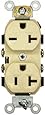 Leviton 5842-I 20 Amp, 125/250 Volt, Narrow Body Duplex Receptacle, Straight Blade, Commercial Grade, Self Grounding, Dual Voltage, Ivory