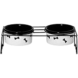 Signature Housewares Bones Dog Bowl, Set of 2 Bowls with Stand
