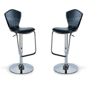 Elegant Modern Contemporary Black Leather-Match Set of Two Bar Stools by A2ZHomeCenter