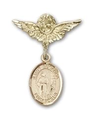Gold Filled Baby Badge with St. Susanna Charm and Angel with Wings Badge Pin