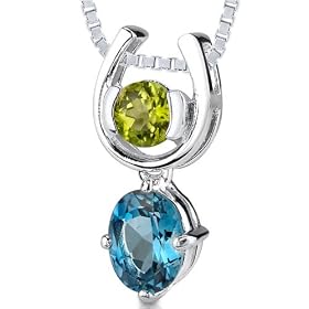 2.00 cts Round Peridot Oval London Blue Topaz Pendant in Sterling Silver by Peora