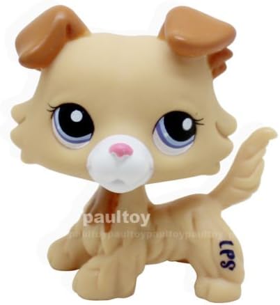 #2452 Littlest Pet Shop RARE Collie Dog Puppy Yellow Tan Brown White Blue Eyes