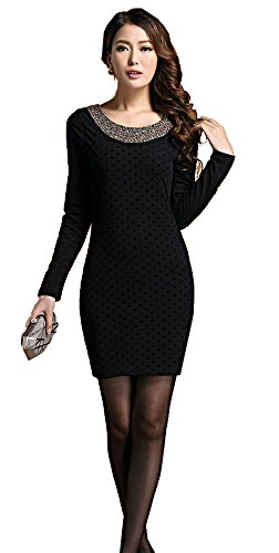 ワンピース スリム フィット ブラック シンプル ラウンドネック パーティ カジュアル キュート エレガンス レディース 冬物 春物 可愛いスカーフ付き R791