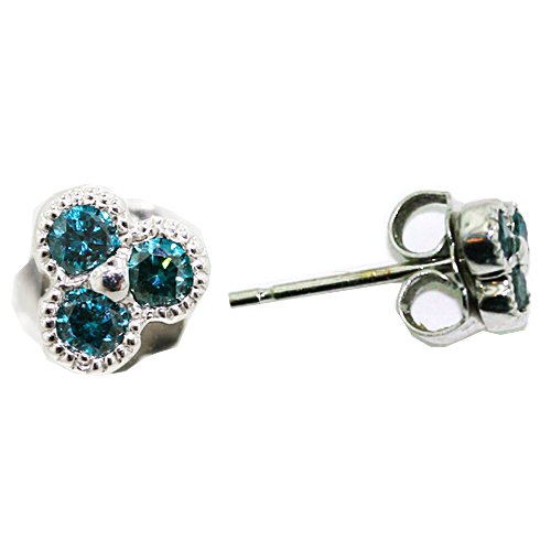 14K WHITE GOLD EARINGS WITH BLUE DIAMONDSFREE SHIPPING