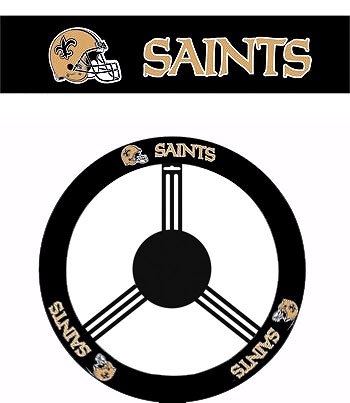 Geniune Leather Steering Wheel with Official NFL Licensed Logo - New Orleans Saints
