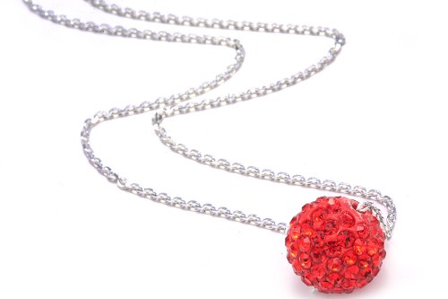 Sterling Silver Red Color Crystals Ball Pendant Necklace 18