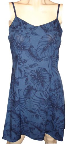 Midnight Garden Hawaiian Dress - Womens Hawaiian Dress - Aloha Dress - Hawaiian Clothing - 100% Rayon Navy Medium