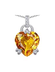 Original Star K (tm) Large Lock Love Heart Pendant with 13mm Heart Shape Simulated Citrine in 925 Sterling Silver