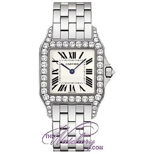 Cartier Santos Demoiselle Ladies' Large Watch 18K White Gold Silver Dial Diamond Bezel WF9004Y8