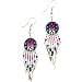 Native American Style Dangling Round Earrings In Blue And Rose - 2.5" Length