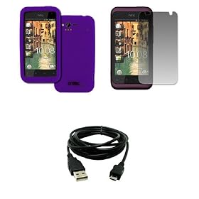 EMPIRE Verizon HTC Rhyme Purple Silicone Skin Case Cover + Screen Protector + USB Data Cable... by