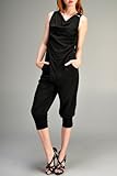 Women's Sleeveless Cropped Leg Draped Jumpsuit with Cowl Neck Design and Zipper Details with Pockets