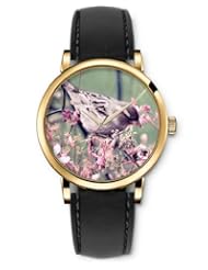 SPRAWL Aanalog Fashion Series Gold Ladies Watches of Genuine Black Leather Strap,Unique Wrist Watch for Women Girls Designed with Withered branches in Bird
