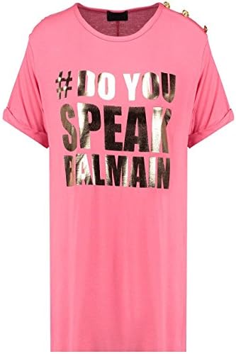 Blue Inc Woman Ladies Coral 'Do You Speak Balmain' Slogan Tee Top Crew T-Shirt XS