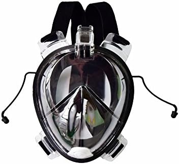 Full Face Snorkel Mask with GoPro Mount Built in Ear Plugs Free Breathe Design (Black, L/XL)