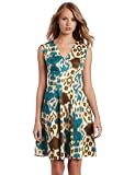 Nine West Dresses Women's Ikat Print Swirl Seam Fit And Flare