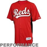 MLB Boys' Cincinnati Reds Short Sleeve Authentic Button Front Cool Base Batting Practice Jersey (Scarlet/Black, Small)