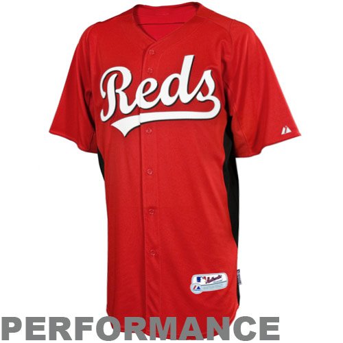 MLB Boys' Cincinnati Reds Short Sleeve Authentic Button Front Cool Base Batting Practice Jersey (Scarlet/Black, Small)