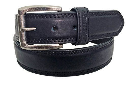 Wolverine Men's Double Topstitched Leather Belt Roller Buckle (38, black)
