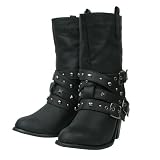 スタッズベルト巻き ショートフェイクレザーブーツ《レディース：ブラック》Short Boots G5011-BLACK