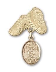 14K Gold Baby Badge with Our Lady of Knock Charm and Baby Boots Pin