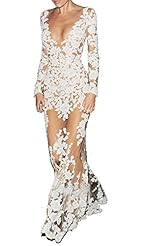 V-neck Floral Print Mermaid Lace Satin Bodycon Dress/Party Dress/Maxi Dress 