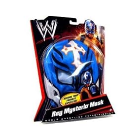  WWE Wrestling Rey Mysterio Mask - Blue, White Cross & Black Trim