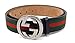 100% Authentic GG Silver Buckle Gucci Black leather belt Green/Red/Green