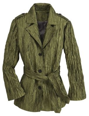 TravelSmith Womens Lightweight Crinkled Safari Belted Jacket Olive XL