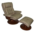 IMAGE OF Oslo Collection VINCI 914/103 Swivel Recliner and Ottomon in Stone Nubuck Bonded Leather with Walnut Finish