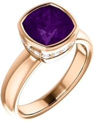 14K Rose Gold 8.00x8.00mm Antique Cushion Cut Amethyst and Diamond Ring -- LIFETIME WARRANTY
