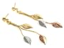 Beautiful Dainty 24k Yellow, Rose & White Gold Layered GL Triple Leaf Charm Dangle Earrings Post/Stud Backings - Lifetime Warranty! Comes Gift Boxed
