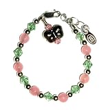 41QqSaHoJ3L. SL160  Amberly Sterling Silver Childrens Girls Bracelet Childrens pink jade and lime green sparkling crystals with a dangling butterfly charm Size Medium 1 5 Years
