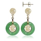 14 KT Yellow Gold Green Jade 14k Motif Post Earrings