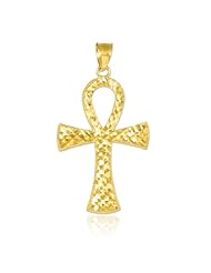 14k Gold Diamond-Cut Egyptian Ankh Cross Pendant